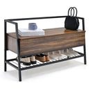 Industrial Shoe Bench with Storage Space and Metal Handrail-Rustic Brown by LJGDeals