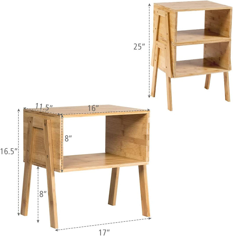 2 Pieces Bamboo Nightstand Sofa Table with Storage Shelf, photo 4 of 8