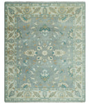 8x10 Traditional Floral Silver and Ivory Hand Knotted wool area rug