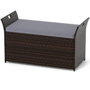 Outdoor Bench with Hand-woven PE Rattan Wicker and Side Handles-Gray by LJGDeals