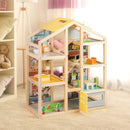 Wooden Dollhouse for Kids Modern Family Pretend Playhouse with Furniture Pieces and Figures-Natural by LJGDeals