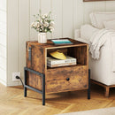 Nightstand with Charging Station and Drawer Sofa Side Table-Rustic Brown by LJGDeals