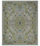 Ivory and Green Custom Made French Design Aubusson Hand Tufted Wool Area Rug