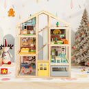 Wooden Dollhouse for Kids Modern Family Pretend Playhouse with Furniture Pieces and Figures-Natural by LJGDeals