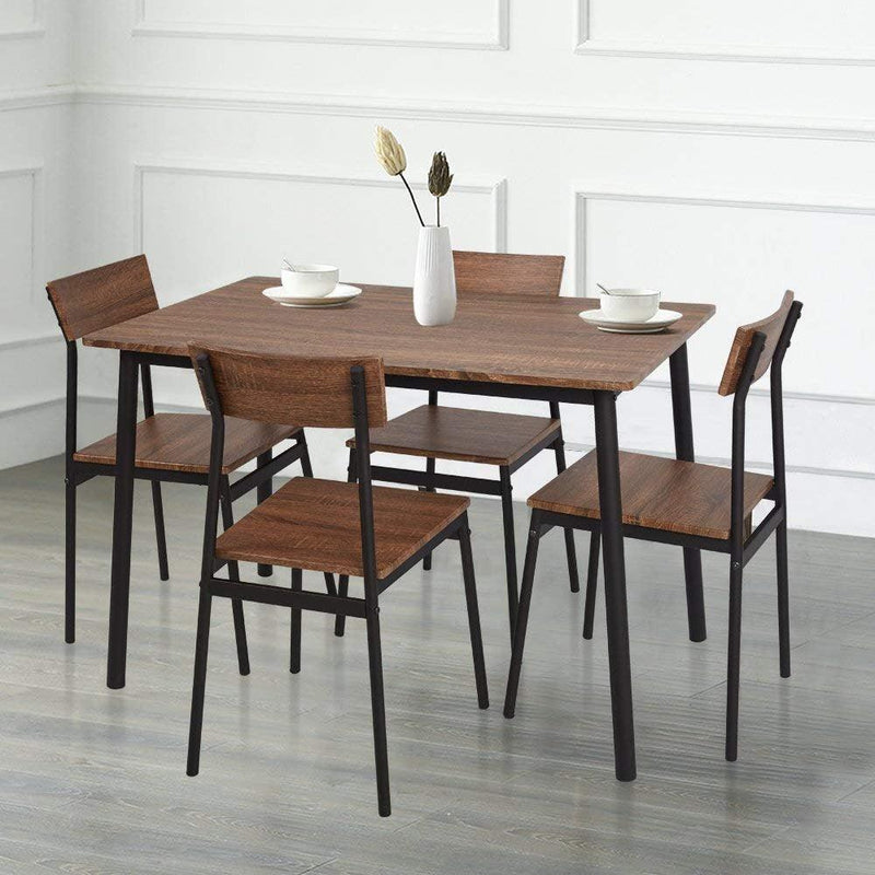 5 Piece Solid wooden Kitchen & Dining Table and Chairs Set with Metal Legs