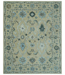 Custom Made Beige, Ivory and Blue Hand Tufted Floral Oriental Oushak wool area rug by The Rug Decor