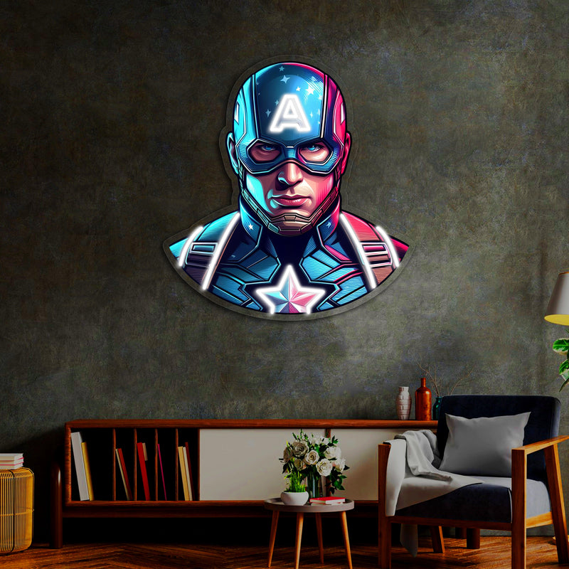 UV Printed Captain America Neon Sign,Neon Wall Art,Neon Light Sign, Custom Neon Sign,UV Print Neon Sign,Acrylic Neon