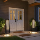 2 Piece Solar Powered Lantern Wicker Solar Patio Lamp Black by JHY DESIGN