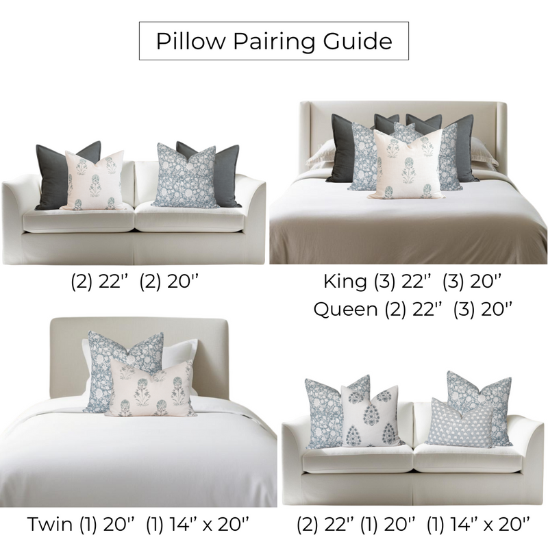 Chloe Floral Block Printed Pillow Cover | Blue