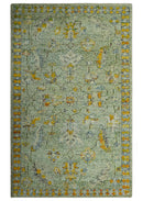 Green, Gold and Ivory 5x8 Hand knotted Traditional Oriental Oushak wool area rug by The Rug Decor