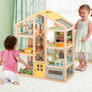 Wooden Dollhouse for Kids Modern Family Pretend Playhouse with Furniture Pieces and Figures-Natural by LJGDeals
