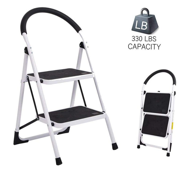 Portable Anti-Slip 2 Step Lightweight Steel Ladder, 330LBS Capacity