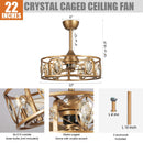 22" Kashmir Modern Glod Reversible Crystal Fandelier Ceiling Fan with Lighting and Remote Control