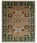 Peach, Blue and Green Traditional Oushak hand knotted 8x10 wool area rug by The Rug Decor