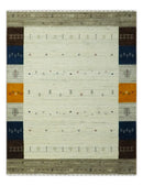 Ivory, Olive, Blue and Charcoal Handloom Tribal Gabbeh Multi Size wool Area Rug