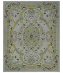 Ivory and Green 8x10 French Design Aubusson Hand Tufted Wool Area Rug by The Rug Decor