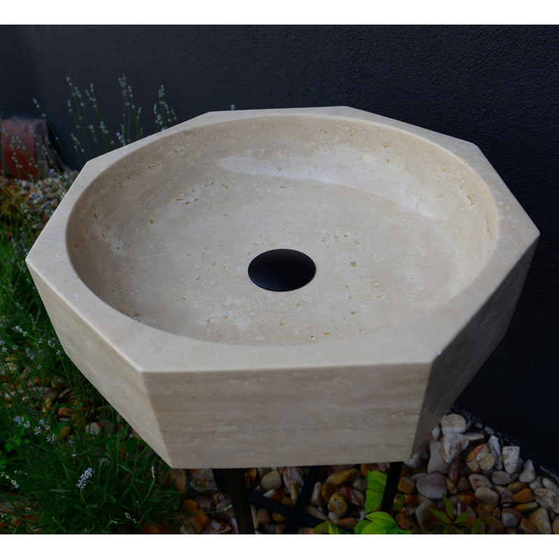 Handmade Turkish Travertine Octagon Bathroom Sink Hand Carved, photo 3 of 15