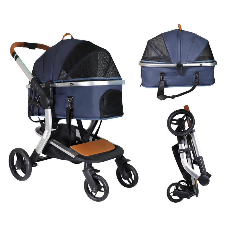 3 in 1 Foldable Aluminum Alloy Frame Pet Stroller with Detachable Carrier & Cup Holder, Up to 33 lbs