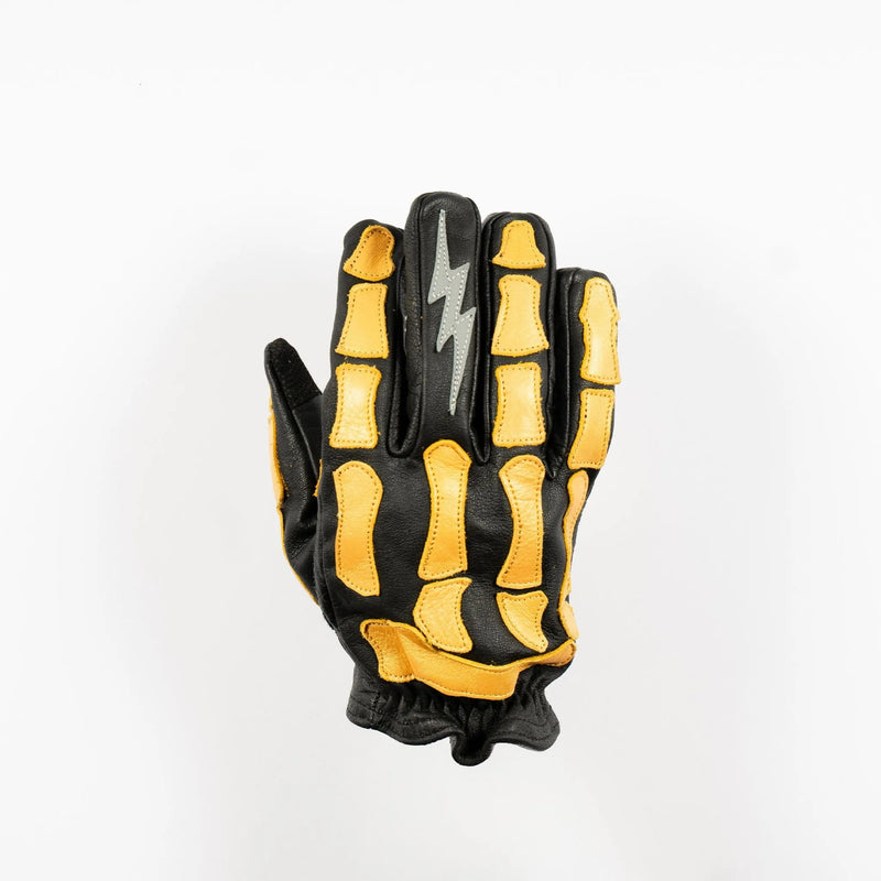 Leather Gloves - Buffalo Skeleton  Motorcycle Astrapí (Lightning)-Black-Gold
