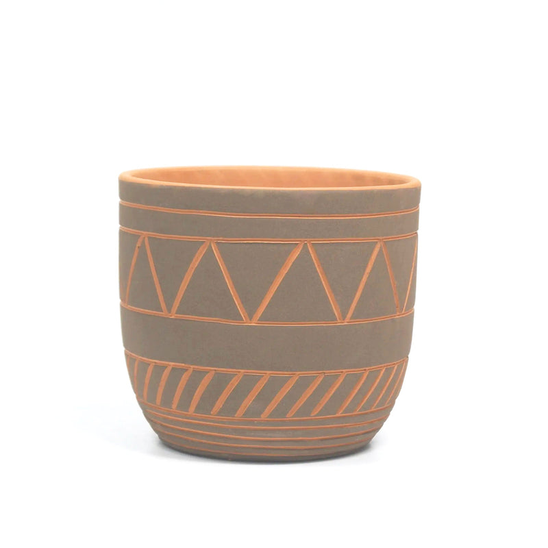5.5 inch Black-Clay Color Geometric Pattern Pot