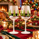 Set of 2 Stemmed Christmas Tree Design Wine Glasses - 14 oz