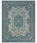 French Design Aubusson 8x10 Ivory and Blue Hand Tufted Wool Area Rug by The Rug Decor