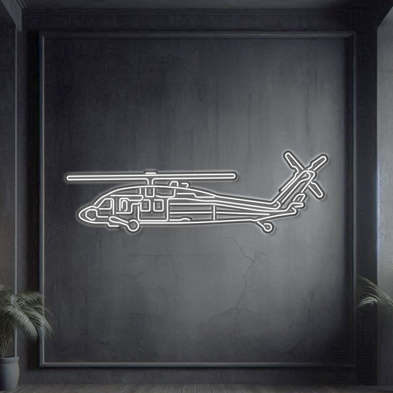 UH-60 Black Hawk Metal Neon Aircraft Wall Art - NCN0067