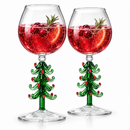 Crystal Green Christmas Tree Wine Glasses - Set of 2, 10oz