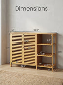 Bamboo 4 Tier Floor Cabinet with Doors, Freestanding Storage by 2Dropme