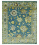 Blue, Silver and Olive 8x10 Hand knotted Traditional Oushak wool area rug by The Rug Decor