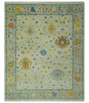 Beige and Blue Hand Knotted 8x10 Traditional Floral wool area rug by The Rug Decor