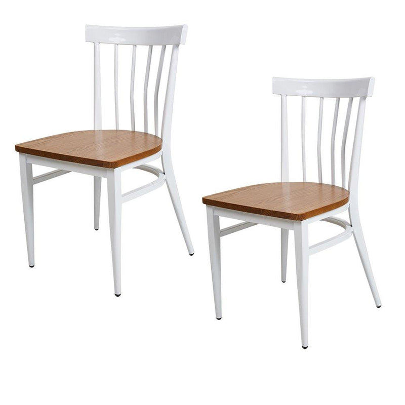 School House Back Metal Restaurant Chair -Solid Wood Seat and Metal Legs, Set of 2