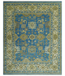 Antique design 8x10 Blue and Olive Traditional Oriental Oushak wool area rug by The Rug Decor