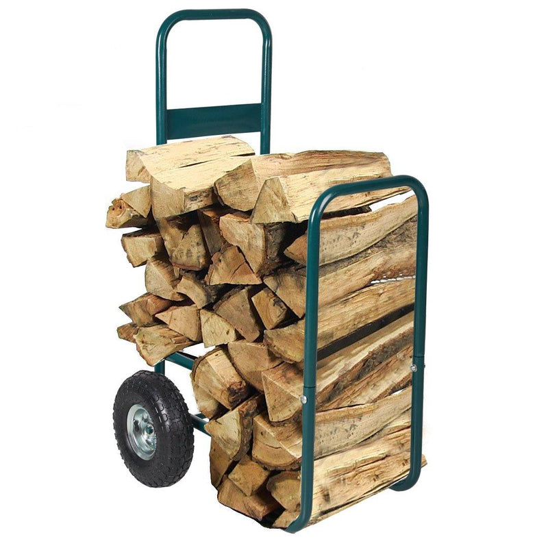 Rolling Wheeled Firewood Log Cart Portable Log Rack with Wheels for Backyard