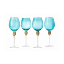 Large Diamond Wine Glasses, 10" H Gold Rim (4, Blue)