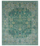 Hand Knotted 8x10 Green and Gray Traditional Turkish Antique Style Wool Area Rug by The Rug Decor