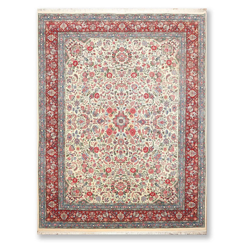 9x12 Ivory Hand Knotted 300 KPSI Kum 100% Wool Traditional Oriental Area Rug