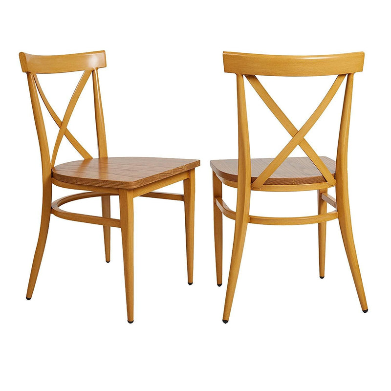 Stackable Side Chairs with Solid Wood Seat&Sturdy Metal Legs, Yellow