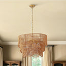 Chandelier With 7 Light E26 Base, Adjustable Height Wave Pendant Light For Living Room - Gold