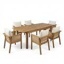 7 Pieces Acacia Wood Outdoor Dining Set with Cream Cushions and Natural Wicker by HouseOfZazla