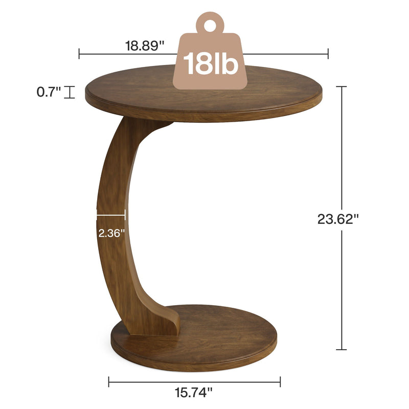 C-Shaped Round End Table - Brown, photo 4 of 4