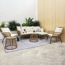 6PCS Outdoor Patio Balcony Natural Color Wicker Sofa Chair Set with Beige Cushion,Round Tempered Glass Table