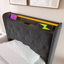 Upholstered Bed, 360 Surround LED Function, Remote Control, Hydraulic Storage Bed With USB, Type-C Charging (Without Mattress) by HouseOfZazla