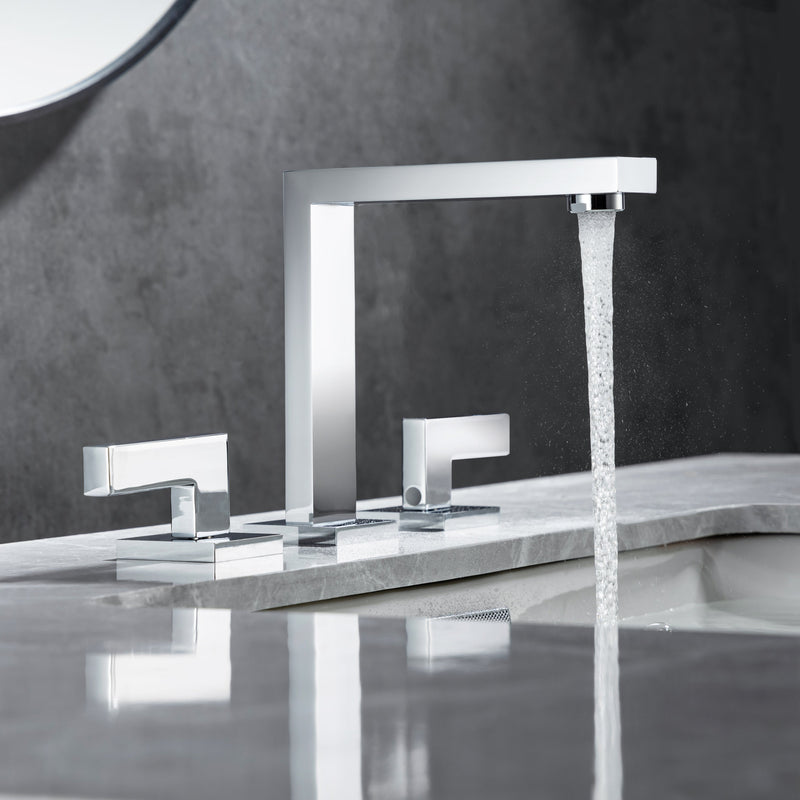 8 inch Widespread Bathroom Faucet Matte Black Bathroom Faucets for Sink 3 Hole Brass 2 Handle Lavatory Square Faucet Modern rv Bathroom Faucets