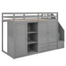 Loft Bed With 3 Shelves, 2 Wardrobes, 2 Drawers, Ladder Storage
