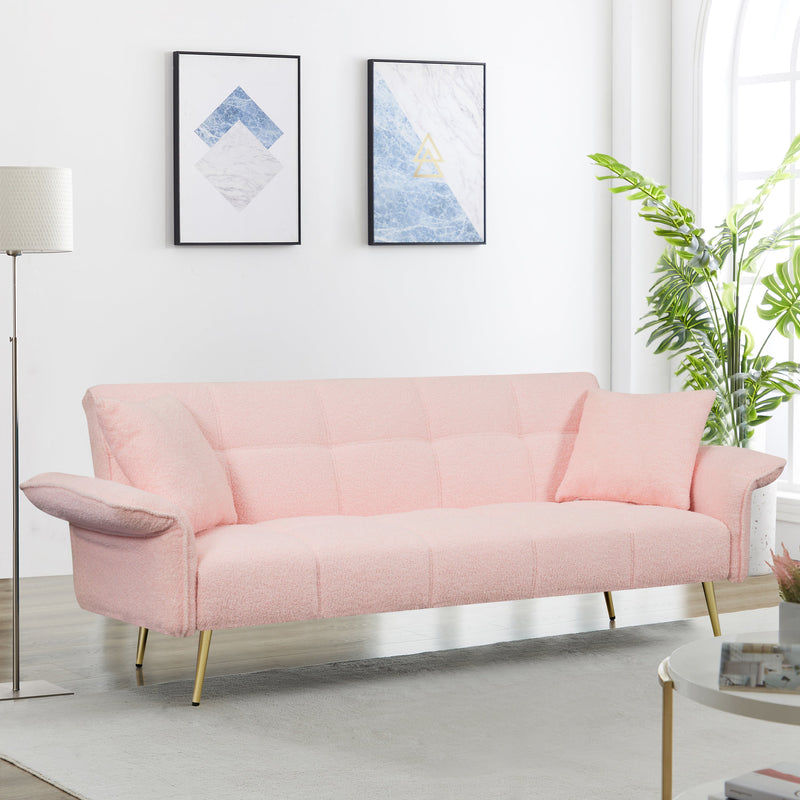 70-inch teddy fleece sofabed, convertible futon sofabed with adjustable arms and backrest, modern love sofa for living room and bedroom.