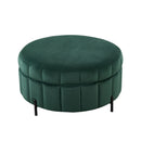 Upholstered Round Ottoman With Reversible Lid, Channel Tufted Pumpkin Shape by Unique Piece Furniture