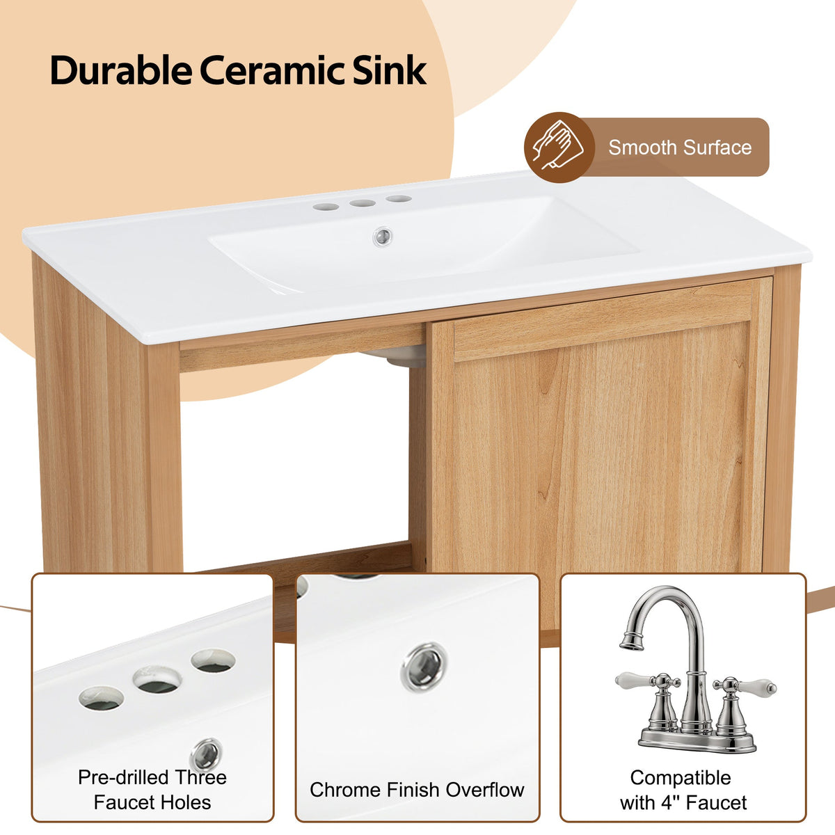 36" Bathroom Vanity with Ceramic Sink, photo 9 of 10