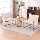 2 Sets 1 Case, Upholstered Hanging Armchair with Arm PocketsMetal frame, gold-plated craftsmanship, crushed foam cushions and skin-friendly woven fabric for living room and bedroom. Beige