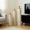 3 Piece Home Decoration Large Glazed Floor Vases - Gold / White by HouseOfZazla